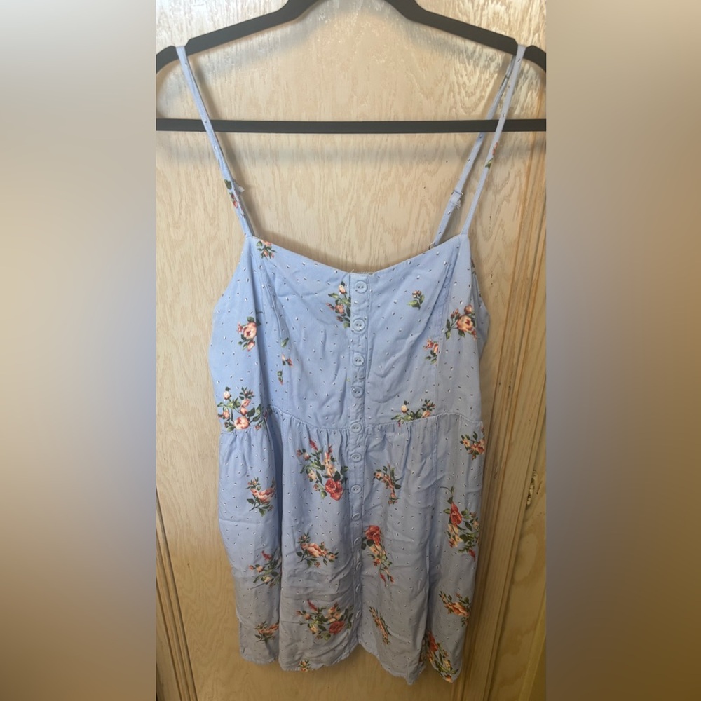 Rush Women's Smocked Back Spaghetti Strap A-Line‎ Mini Dress Blue Floral Sz 2X